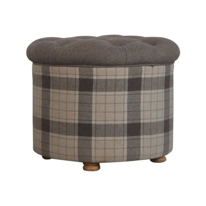 Deep Button Round Checked Footstool - Living with Luxury