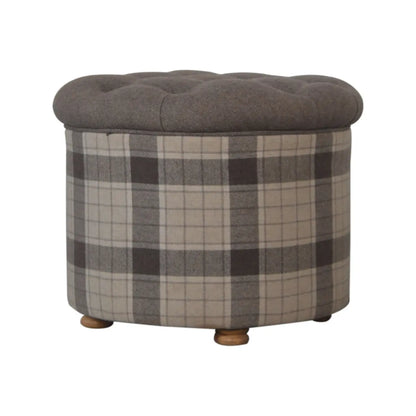 Deep Button Round Checked Footstool - Living with Luxury