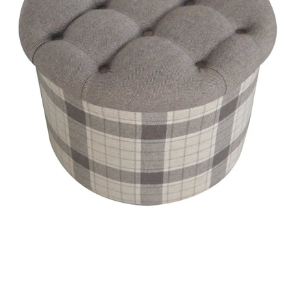 Deep Button Round Checked Footstool - Living with Luxury