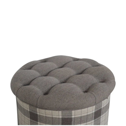 Deep Button Round Checked Footstool - Living with Luxury