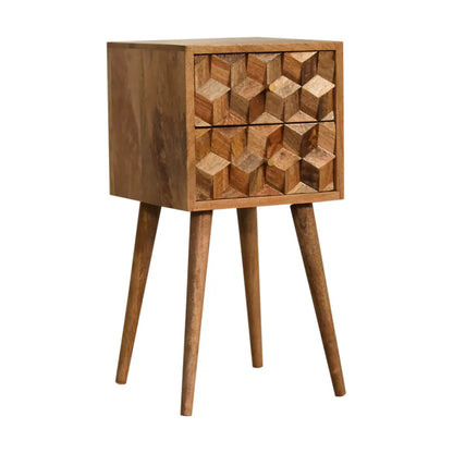 Mini Cube Carved 2 Drawer Bedside - Living with Luxury