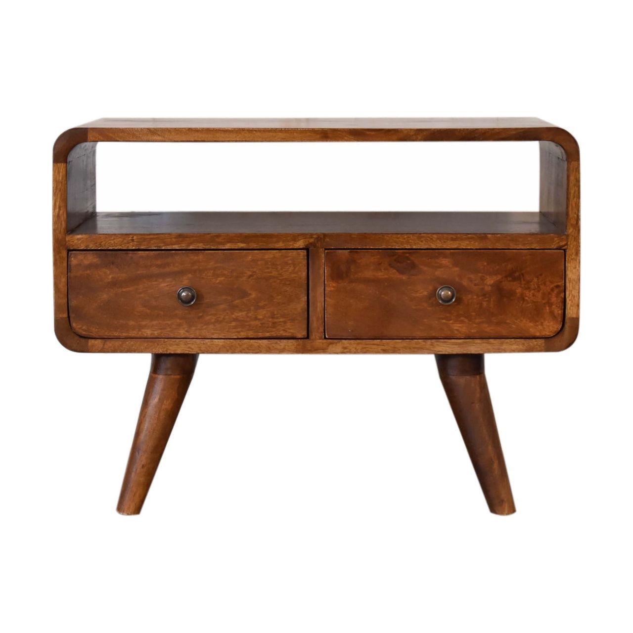 Mini Chestnut Curved Media Unit with 2 Drawers Living with Luxury