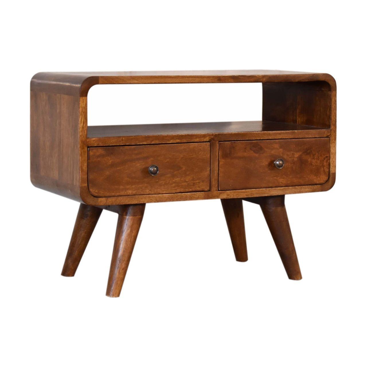 Mini Chestnut Curved Media Unit with 2 Drawers Living with Luxury