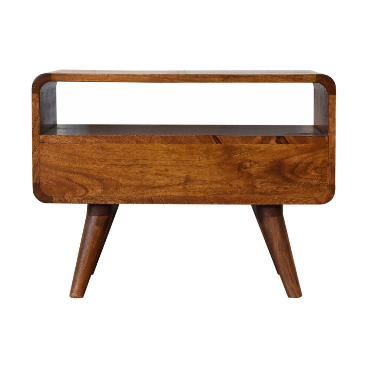 Mini Chestnut Curved Media Unit with 2 Drawers Living with Luxury