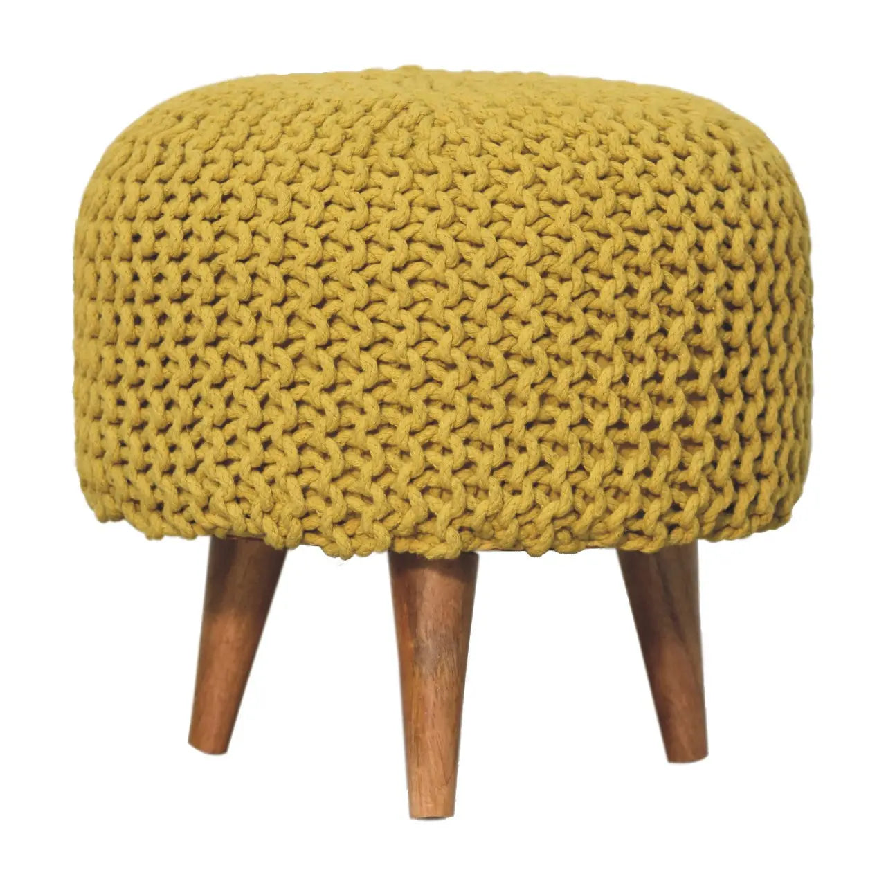Keeva Mustard Round Footstool - Living with Luxury