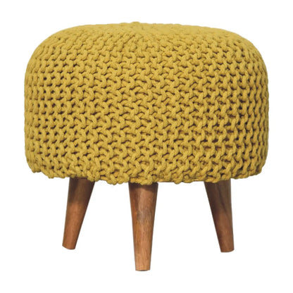 Keeva Mustard Round Footstool - Living with Luxury