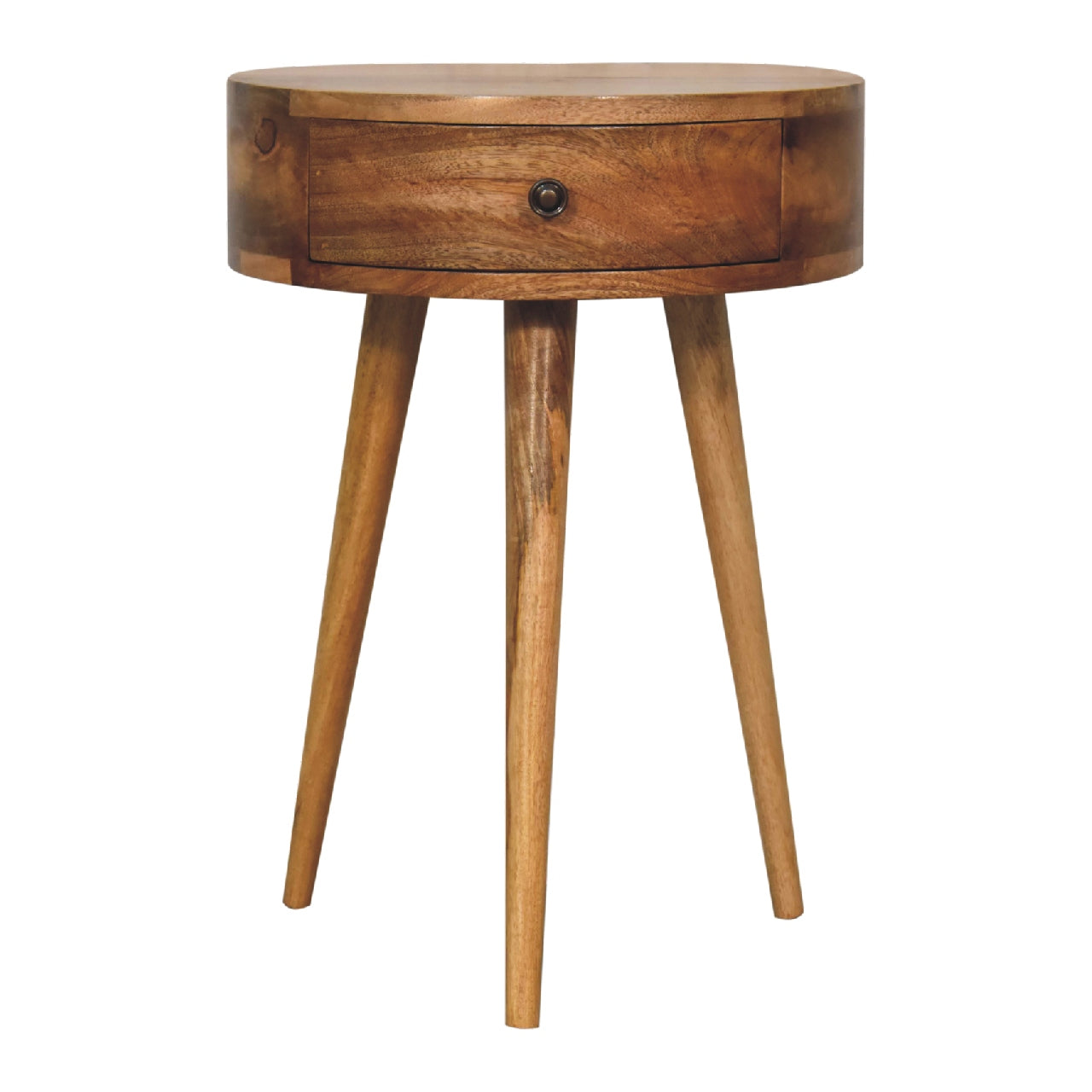 Mini Oak-ish Circular Shape Bedside - Living with Luxury