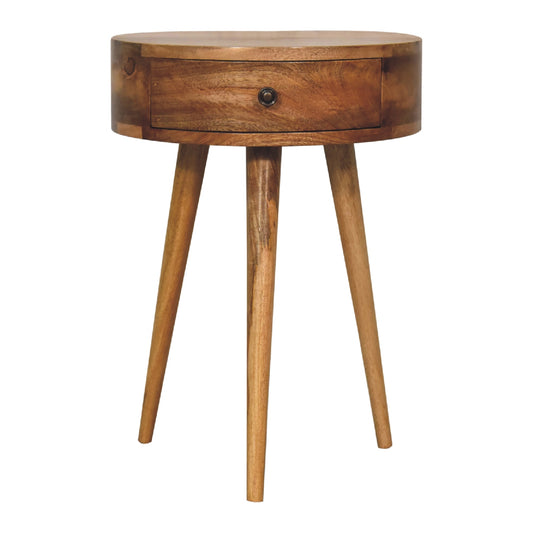 Mini Oak-ish Circular Shape Bedside - Living with Luxury