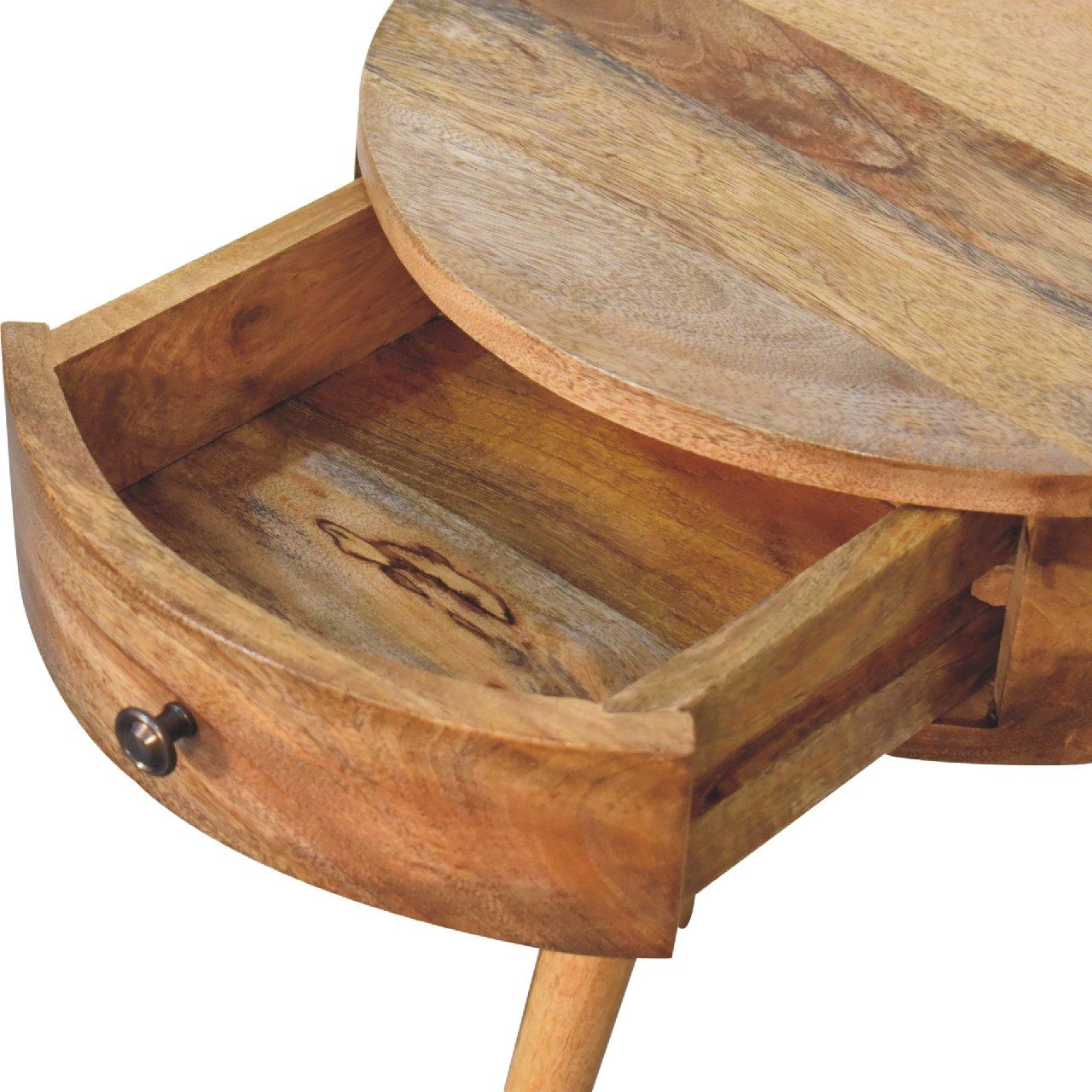Mini Oak-ish Circular Shape Bedside - Living with Luxury