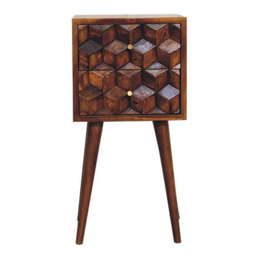Mini Chestnut Cube 2 Drawer Bedside Living with Luxury