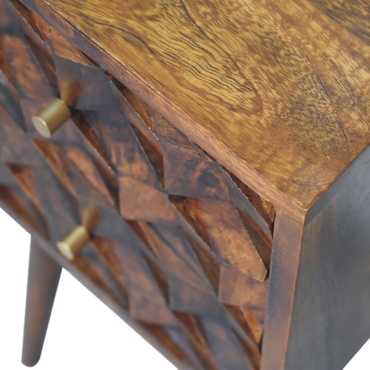 Mini Chestnut Cube 2 Drawer Bedside Living with Luxury