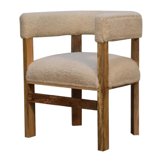 Cream Boucle Solid Wood Chair - Living with Luxury