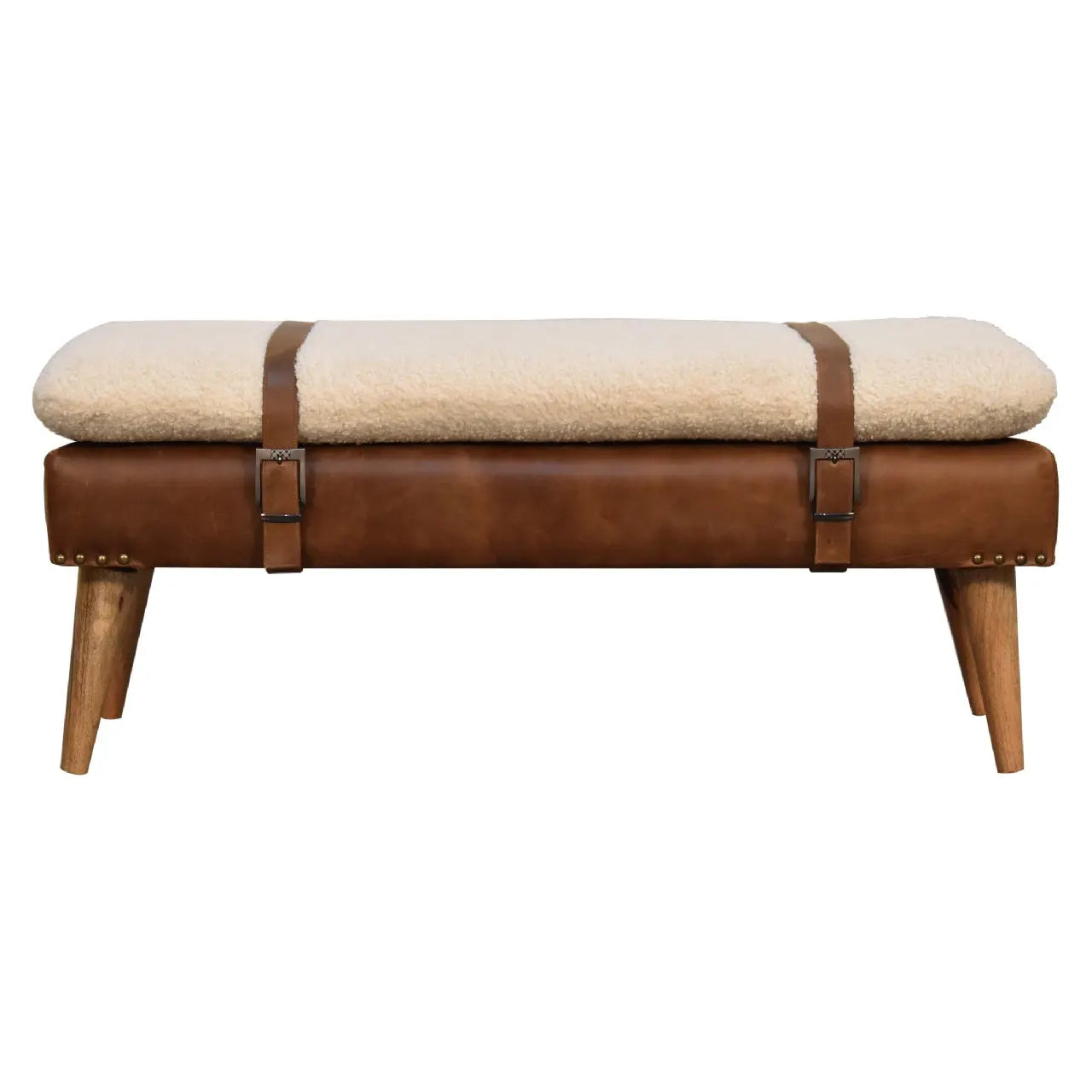 Bouclé Buffalo Hide Leather Bench - Living with Luxury