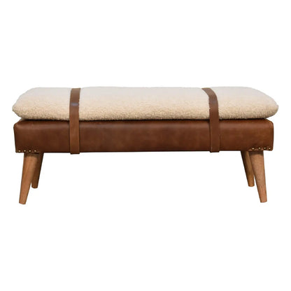 Bouclé Buffalo Hide Leather Bench - Living with Luxury