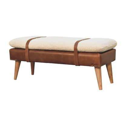 Bouclé Buffalo Hide Leather Bench - Living with Luxury