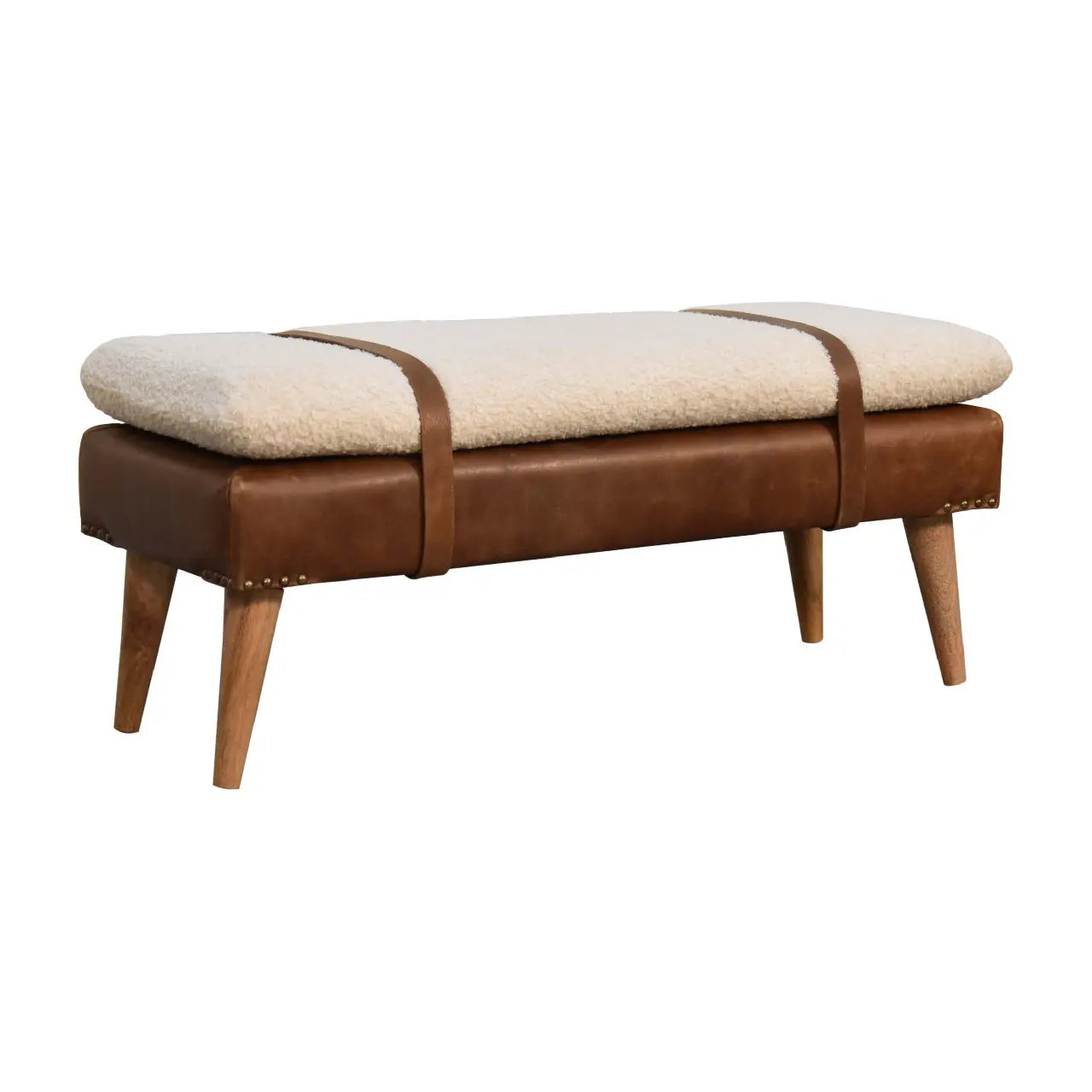 Bouclé Buffalo Hide Leather Bench - Living with Luxury