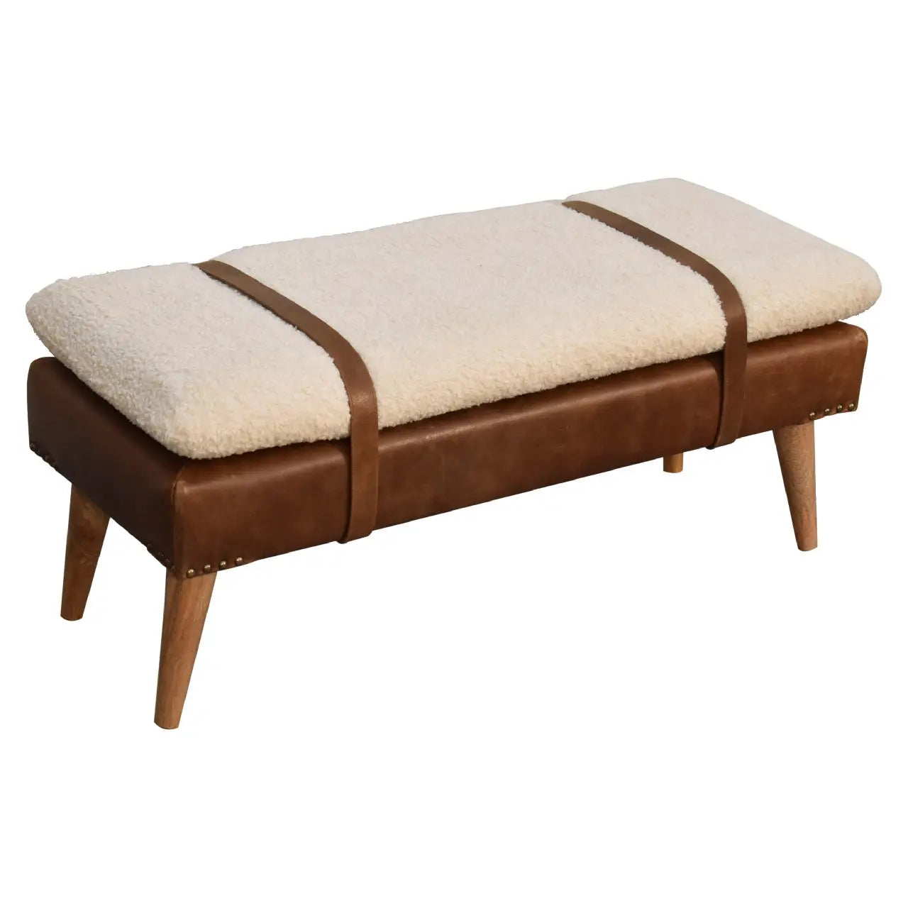 Bouclé Buffalo Hide Leather Bench - Living with Luxury