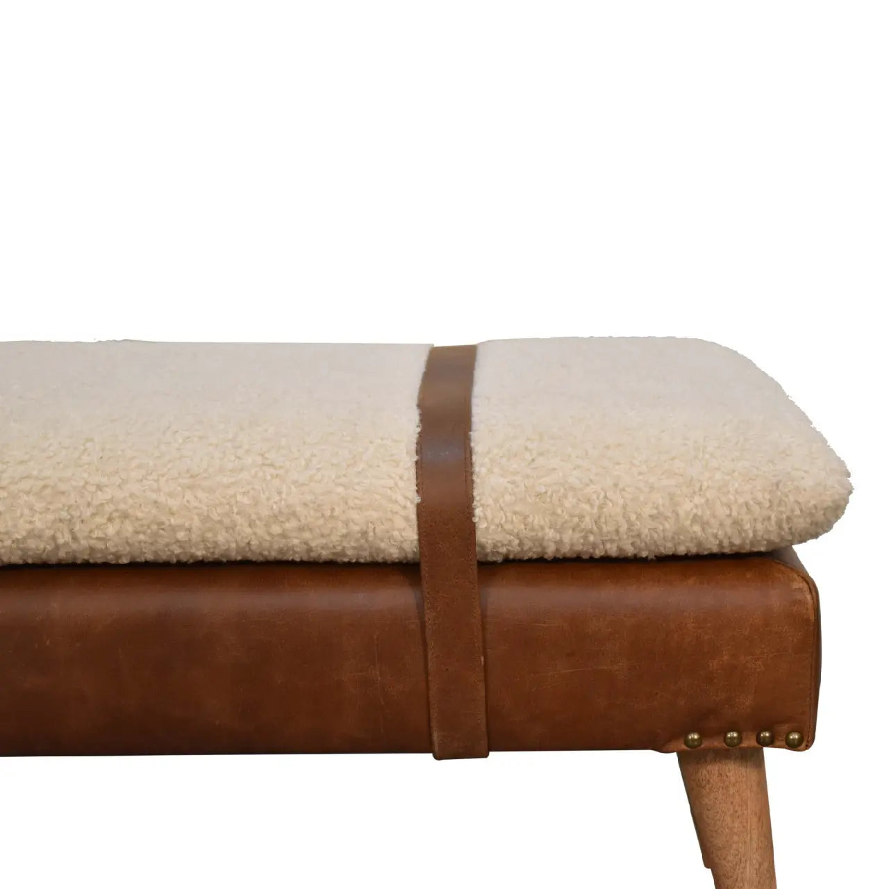 Bouclé Buffalo Hide Leather Bench - Living with Luxury