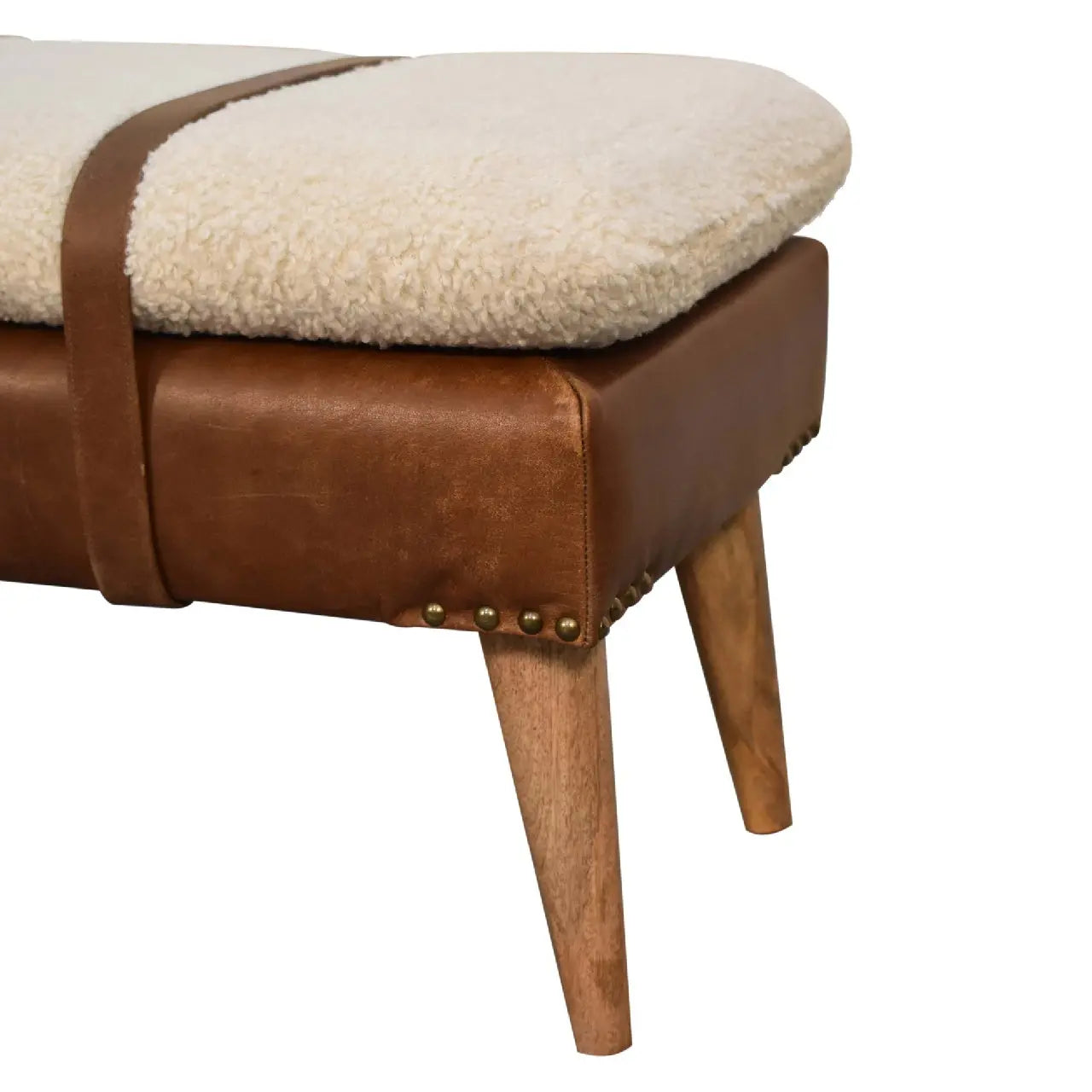 Bouclé Buffalo Hide Leather Bench - Living with Luxury