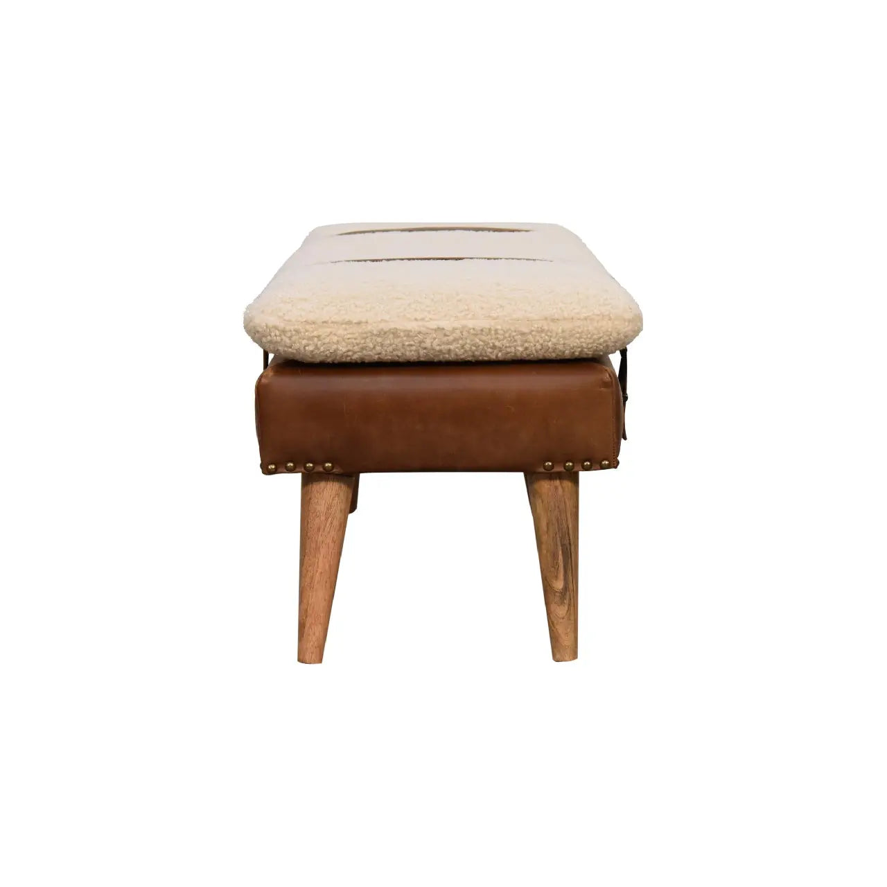 Bouclé Buffalo Hide Leather Bench - Living with Luxury