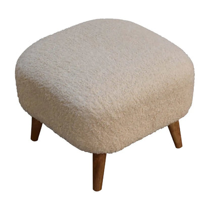 Boucle Cream Square Footstool - Living with Luxury
