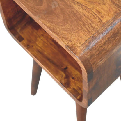 Mini Chestnut Curved Open Bedside - Living with Luxury