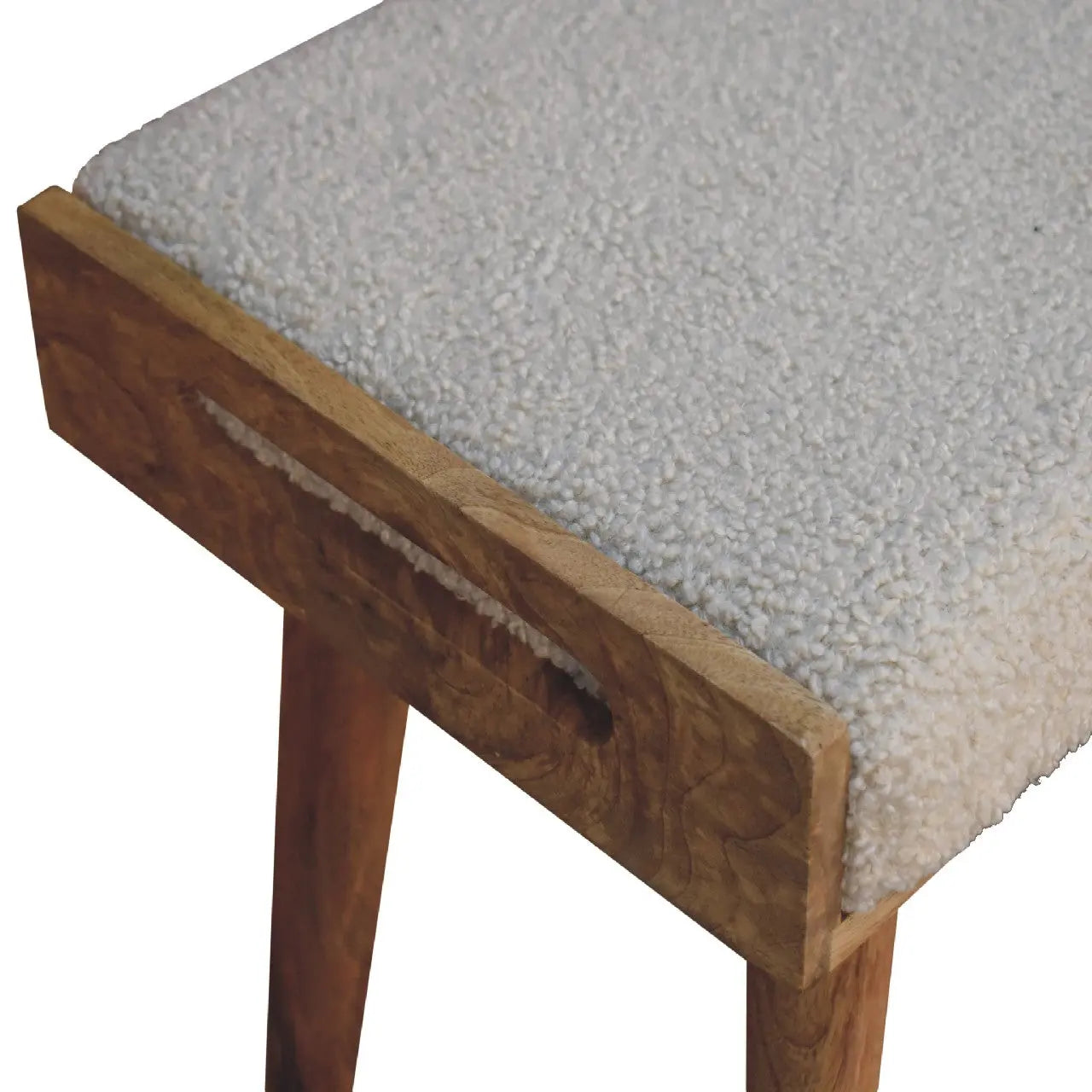 Boucle Cream Tray Style Footstool - Living with Luxury