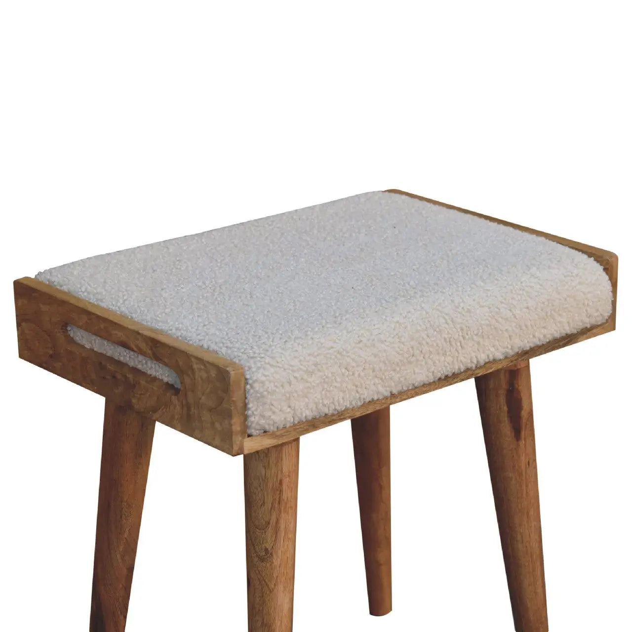 Boucle Cream Tray Style Footstool - Living with Luxury