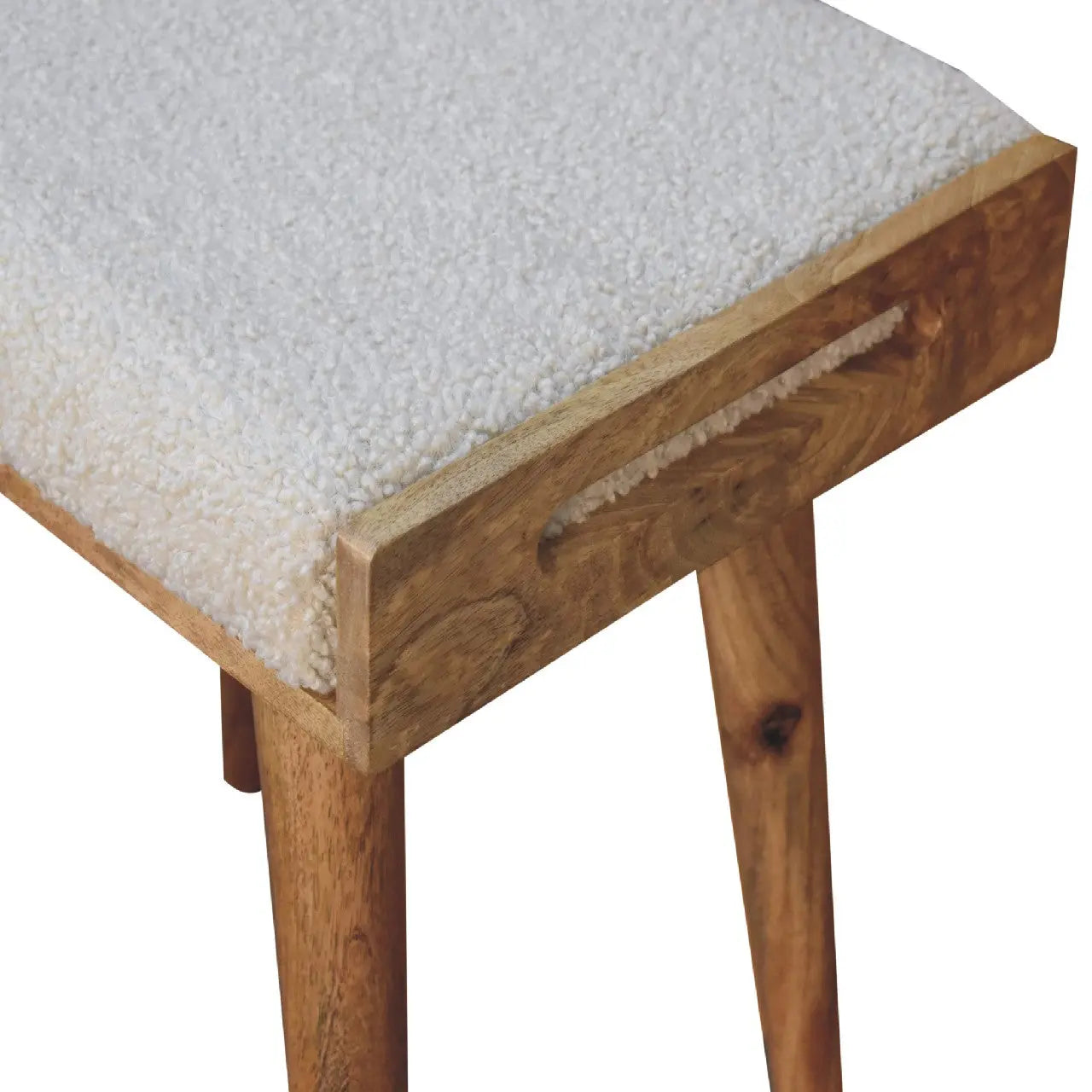 Boucle Cream Tray Style Footstool - Living with Luxury