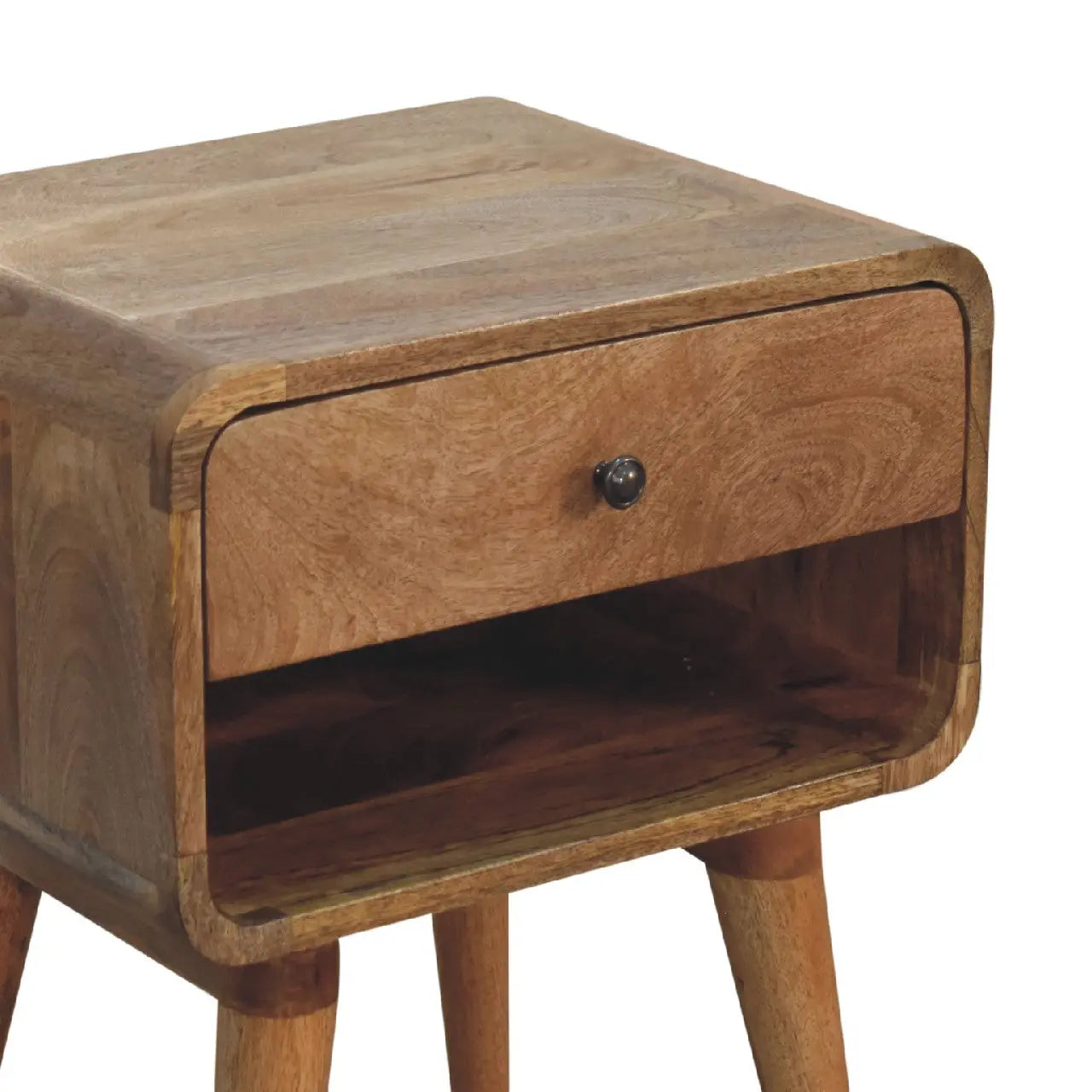 Curved Oak-ish Open Bedside - Living with Luxury