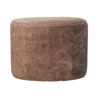 Mocha Faux Fur Round Footstool - Living with Luxury