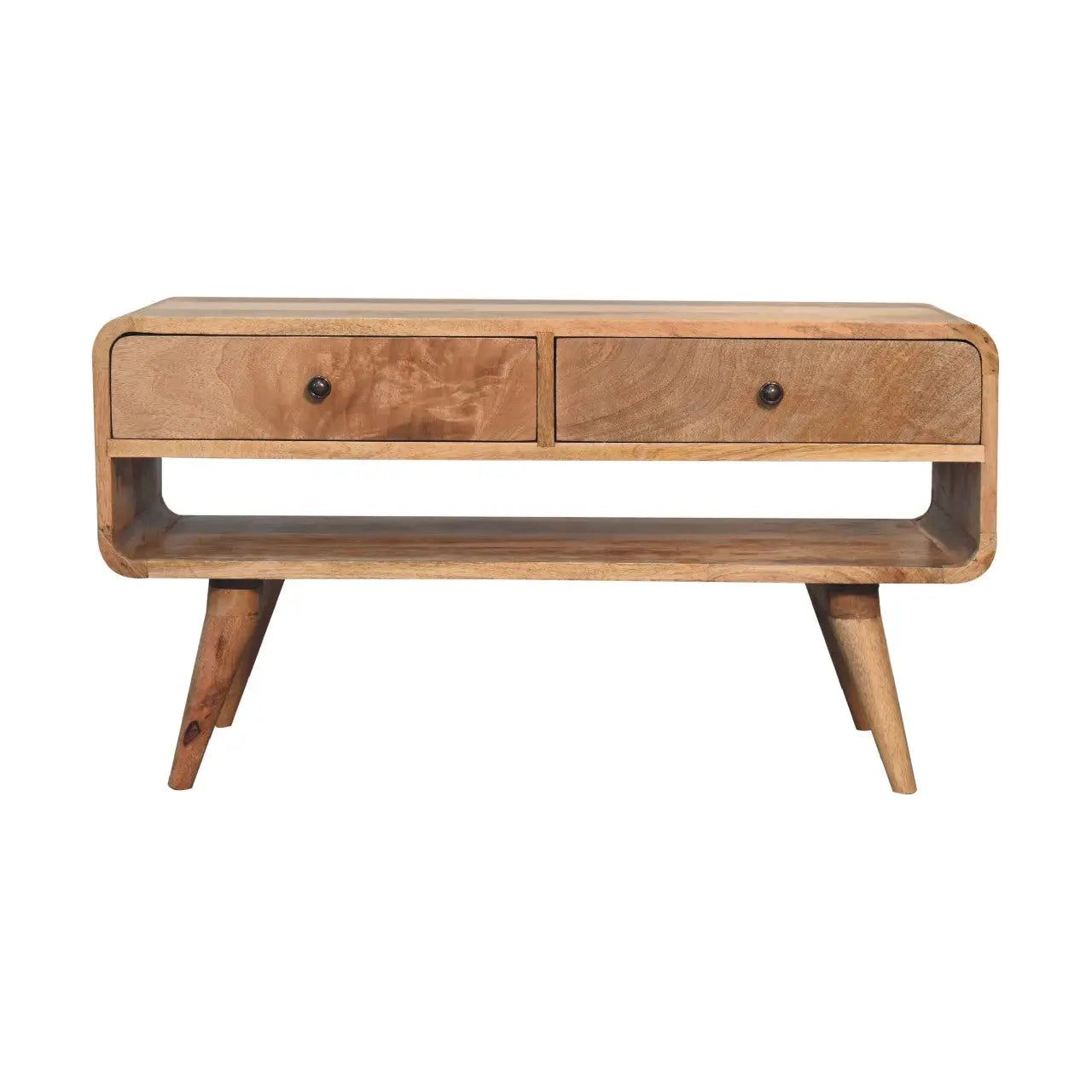 Reverse Curve Oak-ish Media Unit - Living with Luxury