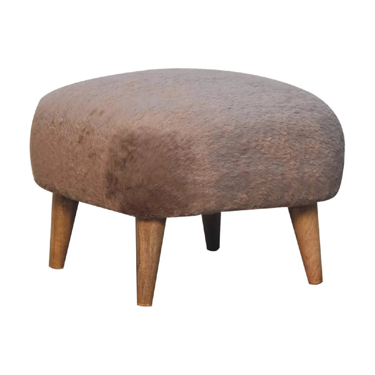 Mocha Faux Fur Square Stool - Living with Luxury