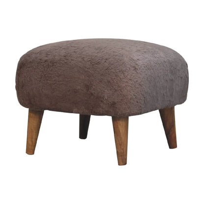 Mocha Faux Fur Square Stool - Living with Luxury