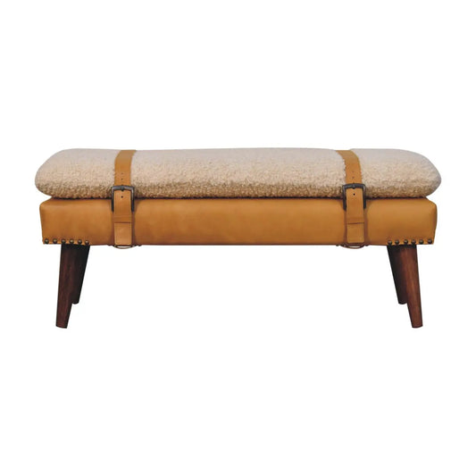 Boucle x Tan Leather Bench - Living with Luxury