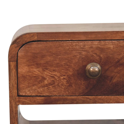 Mini Honey Caramel Curved Bedside with Lower Slot - Living with Luxury