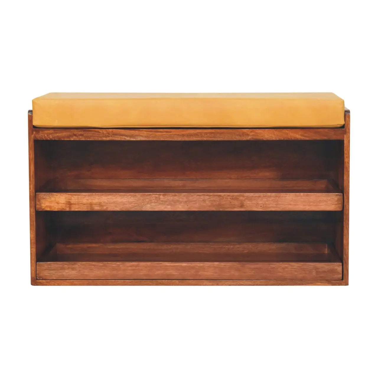 Buffalo Hide Pull out Honey Caramel Shoe Storage Bench - Living with Luxury