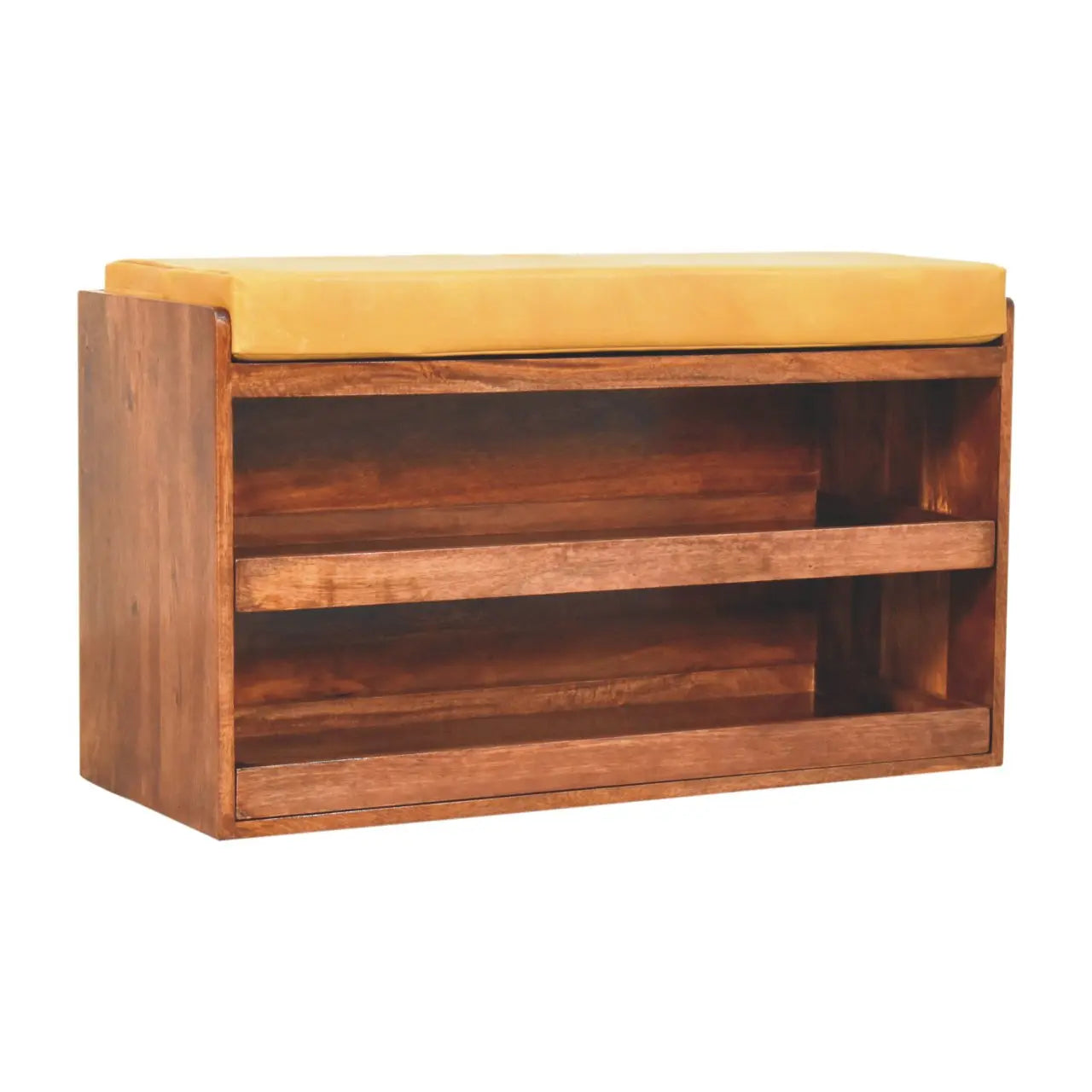 Buffalo Hide Pull out Honey Caramel Shoe Storage Bench - Living with Luxury