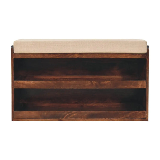 California Walnut & Mud Linen Pull out Shoe Bench - Living with Luxury
