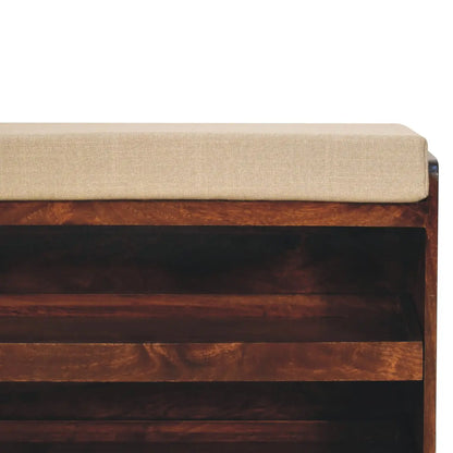California Walnut & Mud Linen Pull out Shoe Bench - Living with Luxury