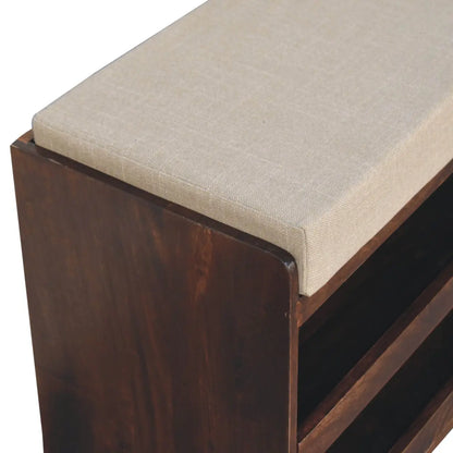 California Walnut & Mud Linen Pull out Shoe Bench - Living with Luxury