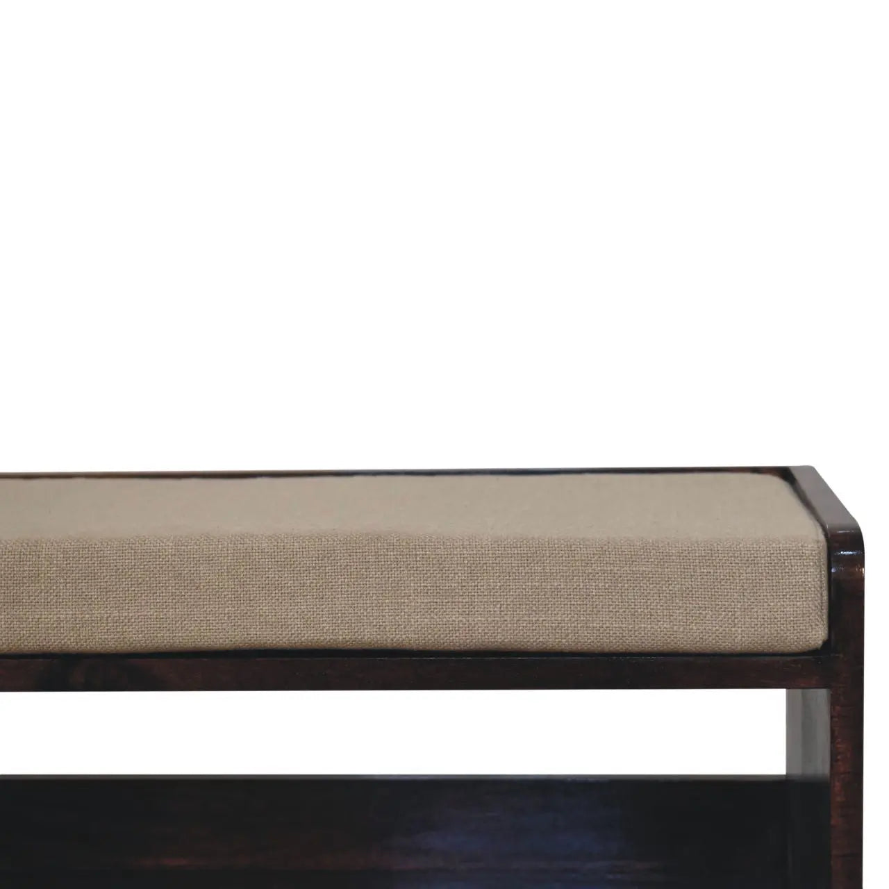 California Walnut bench with mud linen seat pad - Living with Luxury