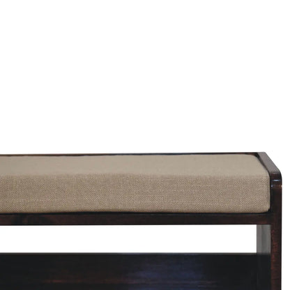 California Walnut bench with mud linen seat pad - Living with Luxury