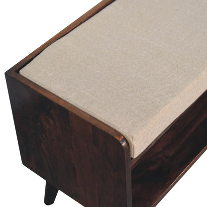 California Walnut bench with mud linen seat pad - Living with Luxury