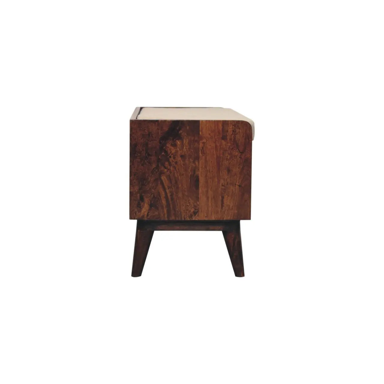 California Walnut bench with mud linen seat pad - Living with Luxury