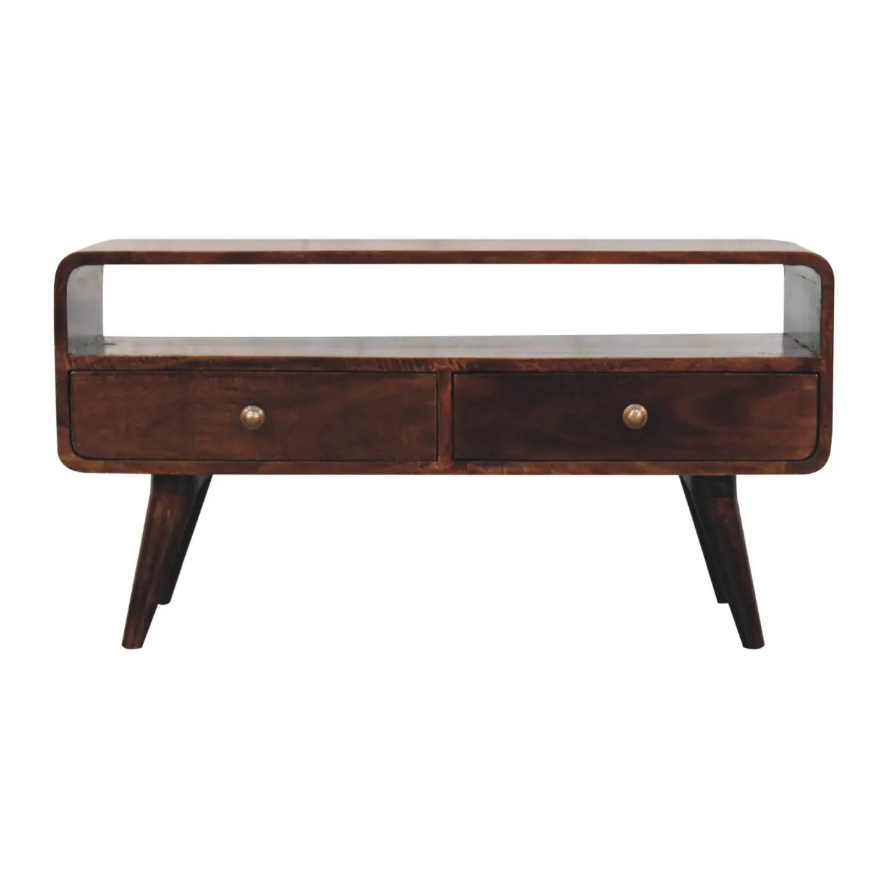 Curved California Walnut Media Unit - Living with Luxury