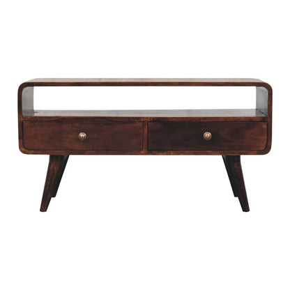 Curved California Walnut Media Unit - Living with Luxury
