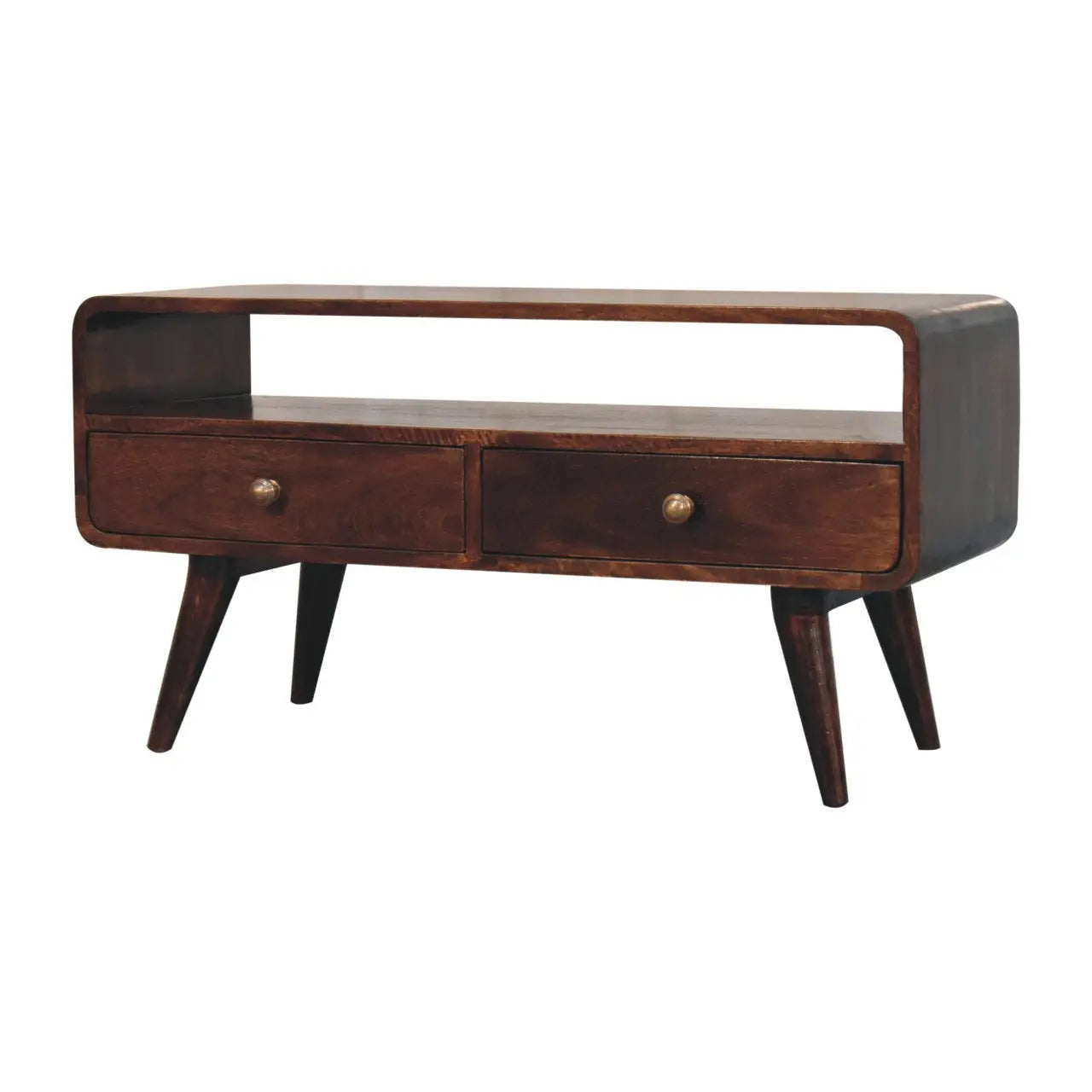 Curved California Walnut Media Unit - Living with Luxury