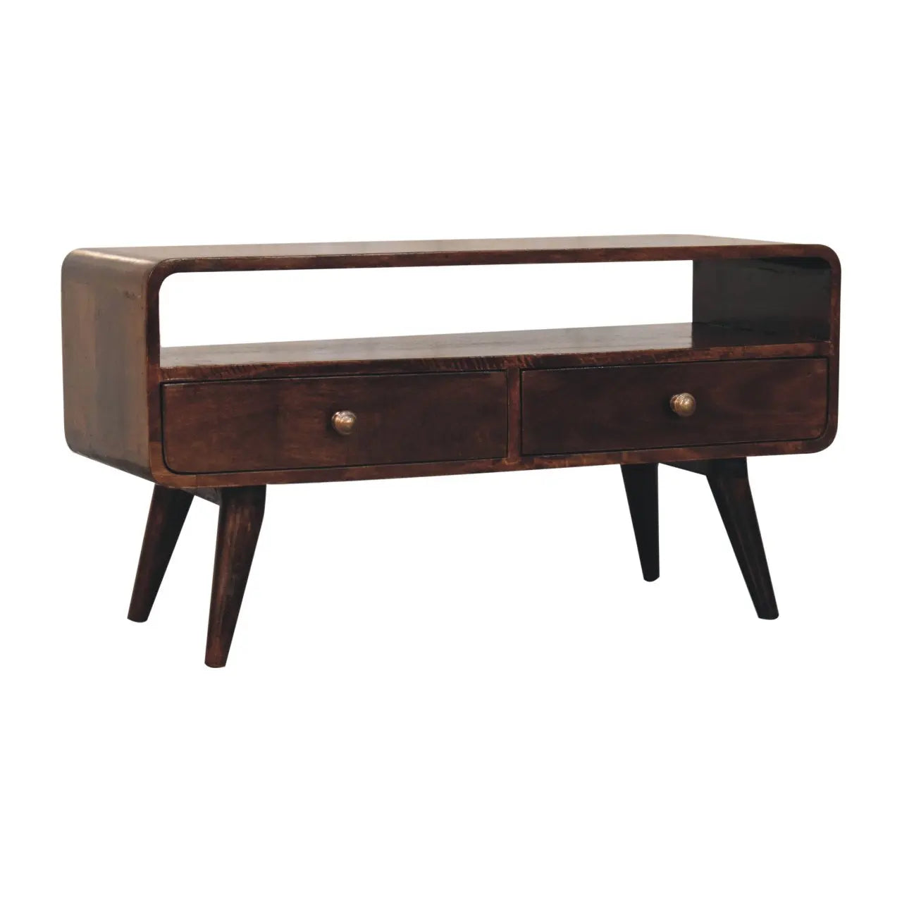 Curved California Walnut Media Unit - Living with Luxury