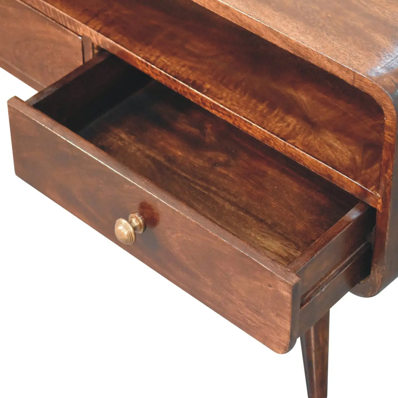 Curved California Walnut Media Unit - Living with Luxury